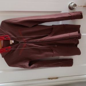 Autumn Teneyl, Brown with Red Trim, Velvet Lined Hooded Sweatshirt, Zip Front